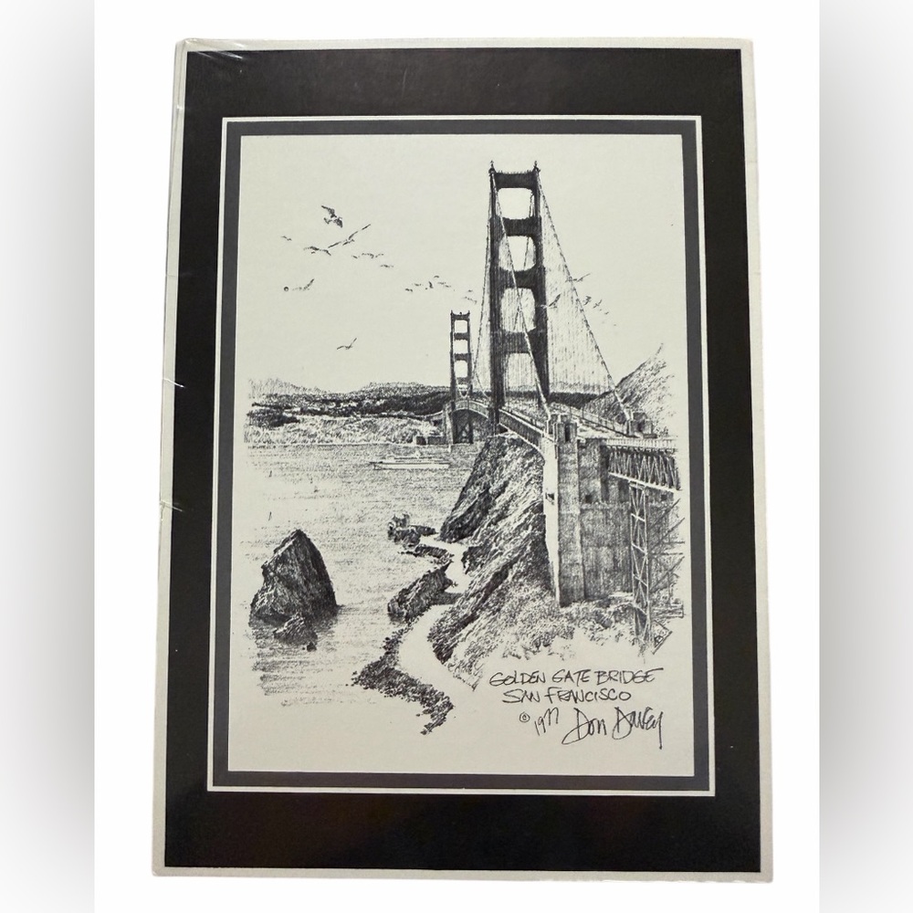 Don Davey Golden Gate Bridge 1977 Vintage Pencil Print 5x7 Art